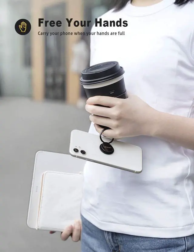 Alt view image 3 of 7 - Cell Phone Finger Ring Holder - Lamicall Phone Kickstand, Metal Grip Stand for Hand Compatible with iPhone 11 Pro XS Max XR X 8 7 6 6s Plus 5s SE, Galaxy S10 S8 S9 - Small Version