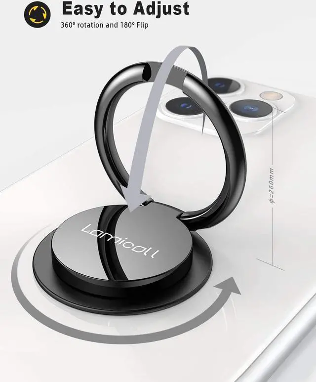 Alt view image 4 of 7 - Cell Phone Finger Ring Holder - Lamicall Phone Kickstand, Metal Grip Stand for Hand Compatible with iPhone 11 Pro XS Max XR X 8 7 6 6s Plus 5s SE, Galaxy S10 S8 S9 - Small Version