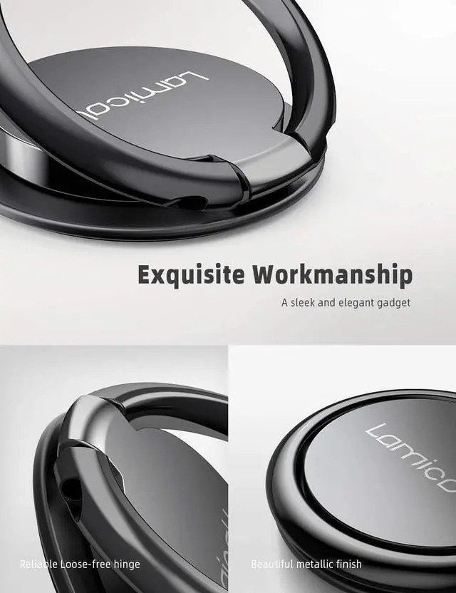 Alt view image 5 of 7 - Cell Phone Finger Ring Holder - Lamicall Phone Kickstand, Metal Grip Stand for Hand Compatible with iPhone 11 Pro XS Max XR X 8 7 6 6s Plus 5s SE, Galaxy S10 S8 S9 - Small Version