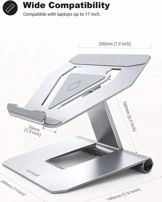 Alt view image 5 of 7 - Lamicall Laptop Stand, Adjustable Notebook Riser - Foldable Portable Ergonomic Computer Desktop Laptop Holder for Desk, Compatible with MacBook Air Pro, Dell XPS, HP (10-17") - Silver