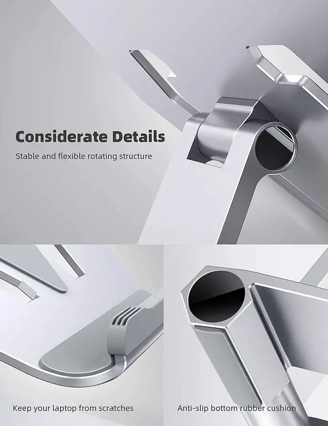 Alt view image 6 of 7 - Lamicall Laptop Stand, Adjustable Notebook Riser - Foldable Portable Ergonomic Computer Desktop Laptop Holder for Desk, Compatible with MacBook Air Pro, Dell XPS, HP (10-17") - Silver