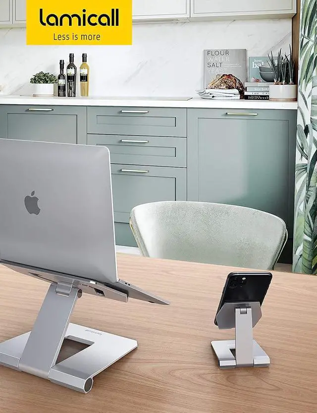 Alt view image 7 of 7 - Lamicall Laptop Stand, Adjustable Notebook Riser - Foldable Portable Ergonomic Computer Desktop Laptop Holder for Desk, Compatible with MacBook Air Pro, Dell XPS, HP (10-17") - Silver