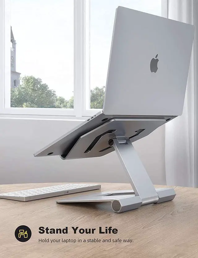 Alt view image 3 of 7 - Lamicall Laptop Stand, Adjustable Notebook Riser - Foldable Portable Ergonomic Computer Desktop Laptop Holder for Desk, Compatible with MacBook Air Pro, Dell XPS, HP (10-17") - Silver