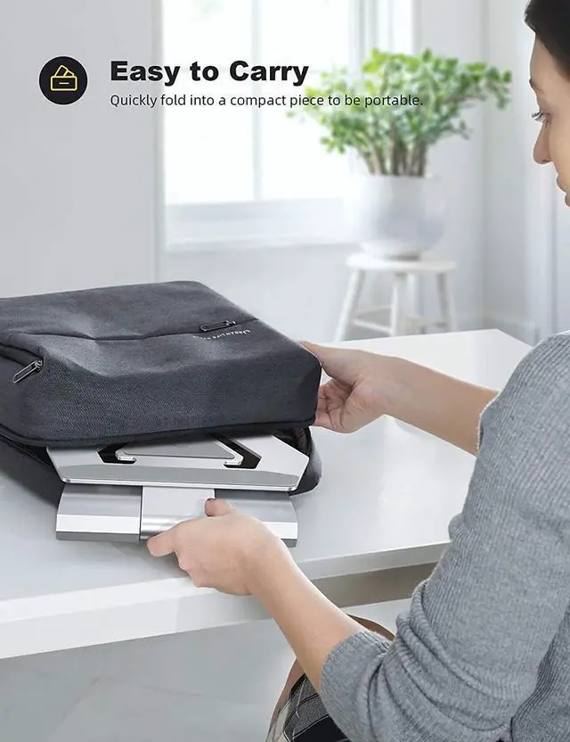 Alt view image 4 of 7 - Lamicall Laptop Stand, Adjustable Notebook Riser - Foldable Portable Ergonomic Computer Desktop Laptop Holder for Desk, Compatible with MacBook Air Pro, Dell XPS, HP (10-17") - Silver