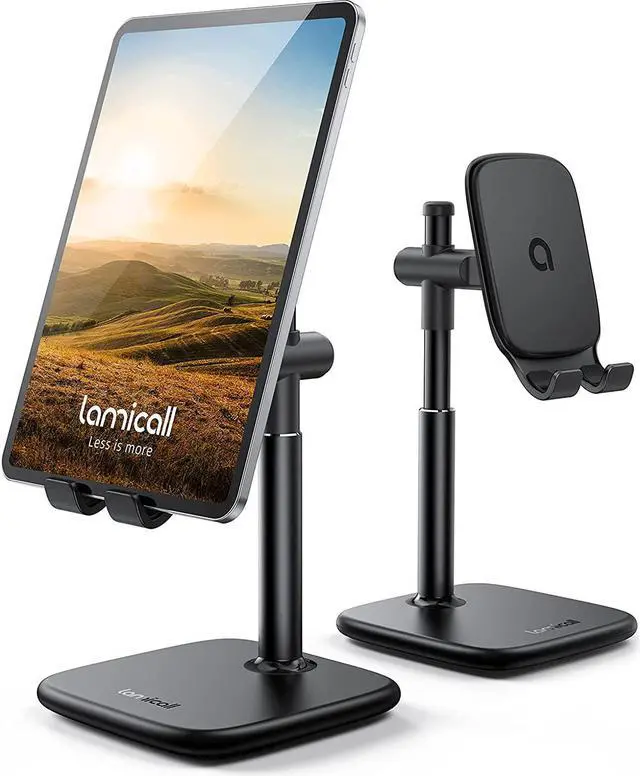 Main image of Lamicall Tablet Stand, Height Adjustable - Tablet Holder Cradle for Desk, Heavy Base Desktop Tablet Dock Mount, Stand for iPad Pro, Mini, Air, Tabs, Kindle, iPhone 13 and 4-12.9" Phone & Tablet, Black