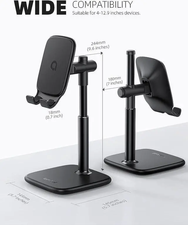 Alt view image 5 of 7 - Lamicall Tablet Stand, Height Adjustable - Tablet Holder Cradle for Desk, Heavy Base Desktop Tablet Dock Mount, Stand for iPad Pro, Mini, Air, Tabs, Kindle, iPhone 13 and 4-12.9" Phone & Tablet, Black