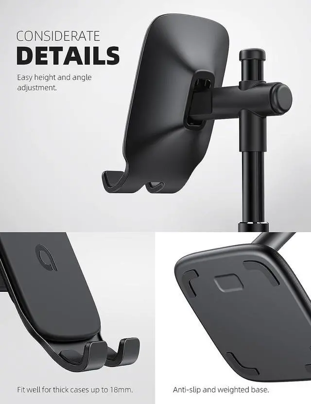 Alt view image 6 of 7 - Lamicall Tablet Stand, Height Adjustable - Tablet Holder Cradle for Desk, Heavy Base Desktop Tablet Dock Mount, Stand for iPad Pro, Mini, Air, Tabs, Kindle, iPhone 13 and 4-12.9" Phone & Tablet, Black