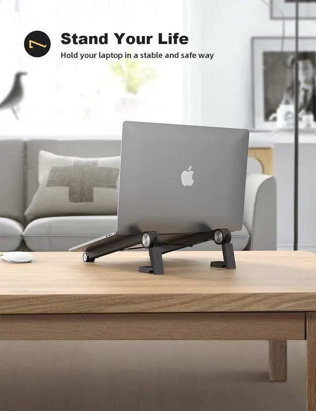 Alt view image 2 of 7 - Lamicall Laptop Riser Stand Adjustable - Portable Foldable Ergonomic Computer Notebook Stand Holder for Desk, Compatible with MacBook Air Pro, Dell XPS, HP (10-15.6'') - Black & White Bundle