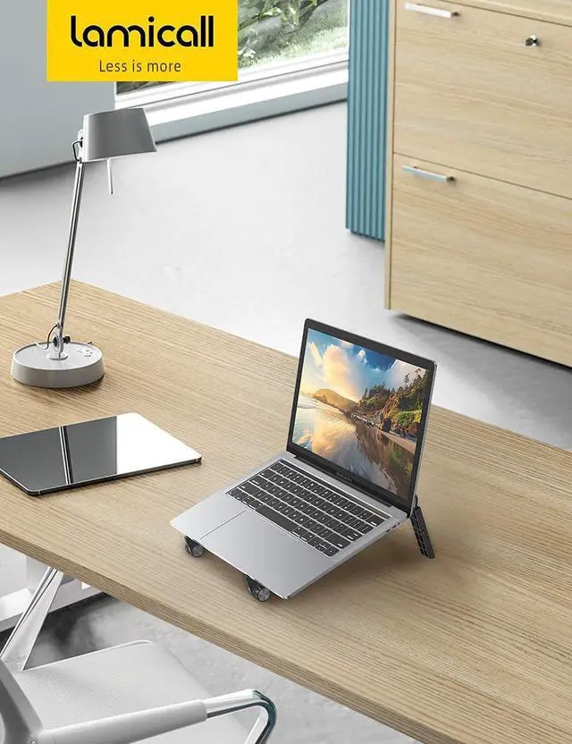 Alt view image 7 of 7 - Lamicall Laptop Riser Stand Adjustable - Portable Foldable Ergonomic Computer Notebook Stand Holder for Desk, Compatible with MacBook Air Pro, Dell XPS, HP (10-15.6'') - Black & White Bundle