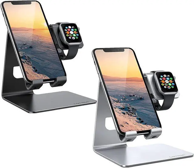 Main image of Stand for Apple Watch Phone Holder 2 in 1 : Lamicall Desktop Stand Charging Station Dock Compatible with Apple Watch SE Series 6/5/4/3/2/1, Phone 12 Pro 11 Mini XS Max X XR 8 7 6s Black & White Bundle