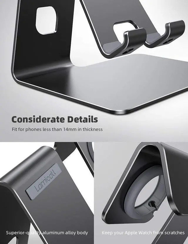 Alt view image 6 of 7 - Stand for Apple Watch Phone Holder 2 in 1 : Lamicall Desktop Stand Charging Station Dock Compatible with Apple Watch SE Series 6/5/4/3/2/1, Phone 12 Pro 11 Mini XS Max X XR 8 7 6s Black & White Bundle