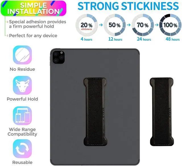 Alt view image 2 of 7 - Hand Holder Strap for ipad Tablet Hand Holder Strap Universal Handle Grip for iPad Kindle Mini Tablets and Cases (Black)