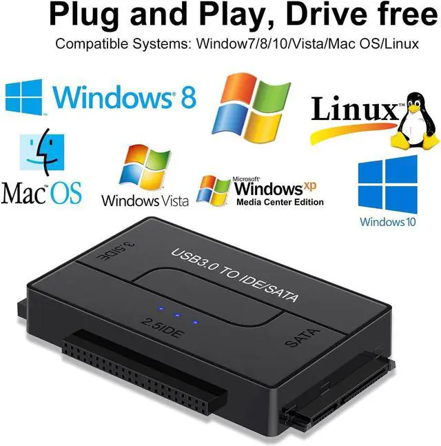 Alt view image 5 of 7 - SATA/IDE to USB 3.0 Adapter Hard Drive Adapter Converter for 2.5 3.5-Inch IDE SATA External HDD SSD Universal Hard Drive Reader Cable Support 6TB with 12V 2A Power Supply