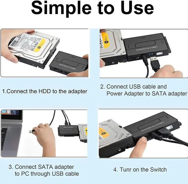Alt view image 7 of 7 - SATA/IDE to USB 3.0 Adapter External Hard Drive Reader Recovery Converter Kit for Universal 2.5/3.5 SSD HDD DVD/CD-ROM w/12V Power Adapter Support 6TB
