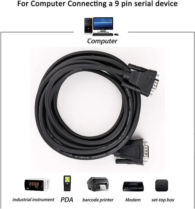 Alt view image 7 of 7 - DTech 15ft DB9 Serial Cable COM Port Male to Male RS232 Straight Through 9 Pin Data Cord