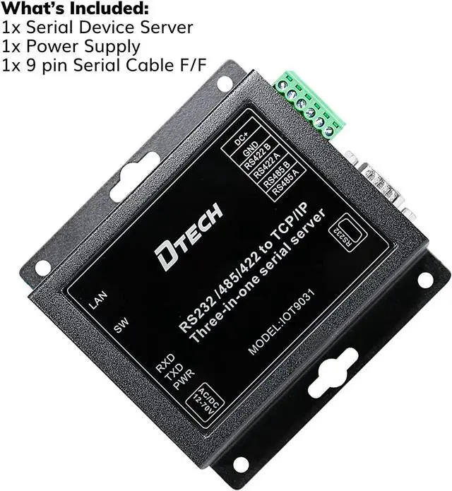 Alt view image 4 of 6 - DTECH Serial to Ethernet Converter Adapter RS232 RS422 RS485 to TCP IP Device Server Supports DHCP DNS Modbus RTU/TCP 10/100M Power Over Ethernet POE