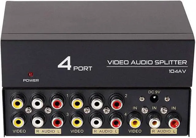 Alt view image 6 of 7 - DTECH Powered 4 Way 3 RCA Splitter Box 1 in 4 Out Composite Video Audio Distribution Duplicator with Power Adapter