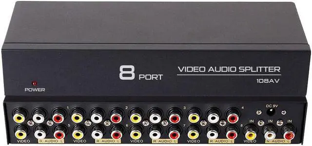 Alt view image 7 of 7 - DTECH Powered 8 Way 3 RCA Splitter Box 1 in 8 Out Composite Video Audio Distribution Duplicator with Power Adapter Compatible with TV Projector Receiver Gaming Console Video Capture Card