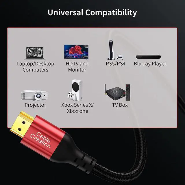 Alt view image 4 of 7 - CableCreation 8K 48Gbps Ultra High Speed HDMI Cable 10ft, 4K120 8K 60 144Hz eARC HDR HDCP 2.2 2.3 Compatible with PS5 PS4 Xbox Series X Macbook Pro 2021 Apple TV Roku TV 4K Sony LG Samsung TV RTX 3080