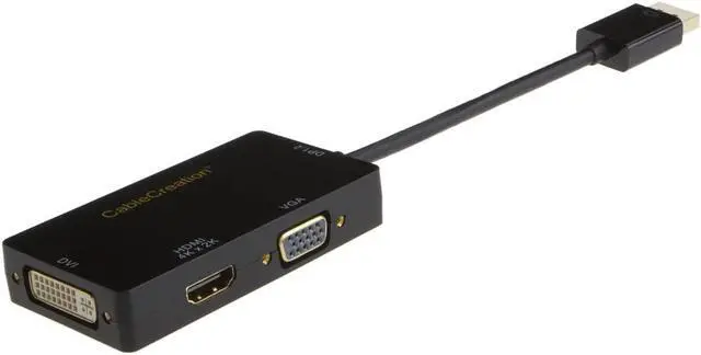 Alt view image 3 of 7 - CableCreation Multi-Function Displayport to HDMI/DVI/VGA Adapter, 3 in 1 DP Displayport Adapter, Support HDMI 4K x 2K Resolution, Black