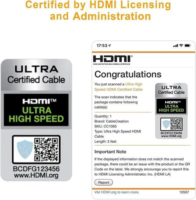 Alt view image 2 of 7 - CableCreation 8K Certified Ultra High Speed HDMI Cable 3.3ft, 48Gbps 8K 60 4K 120 144Hz eARC HDR HDCP 2.2 2.3 Compatible with MacBook Pro 2021, PS5 PS4 Xbox Series X Roku TV 4K LG Samsung TV RTX 3080