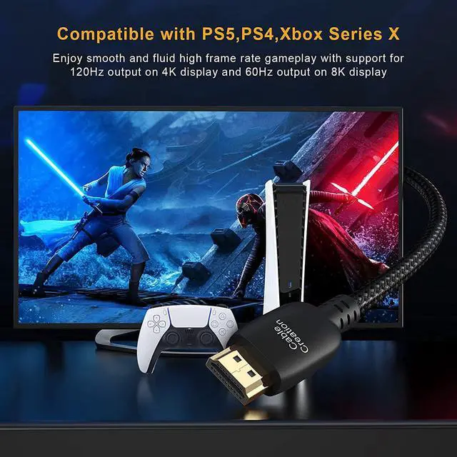 Alt view image 6 of 7 - CableCreation 8K Certified Ultra High Speed HDMI Cable 3.3ft, 48Gbps 8K 60 4K 120 144Hz eARC HDR HDCP 2.2 2.3 Compatible with MacBook Pro 2021, PS5 PS4 Xbox Series X Roku TV 4K LG Samsung TV RTX 3080