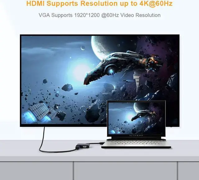 Alt view image 3 of 7 - Active DisplayPort to HDMI VGA Adapter, CableCreation 2 in 1 DP Hub DP to HDMI VGA Converter, HDMI 2.0 Support UHD 4K@60Hz Video/ Audio, Black