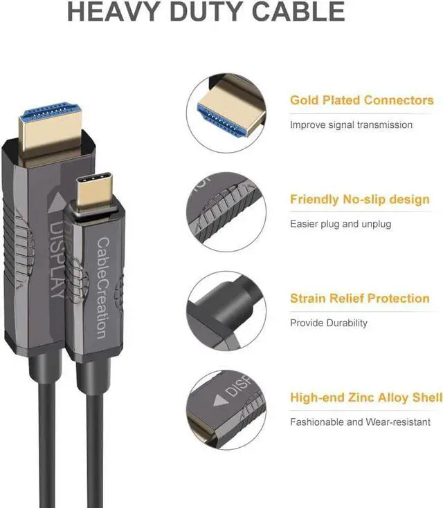 Alt view image 2 of 7 - CableCreation USB 3.1 Type C to HDMI 49ft /16M Fiber Optic Cable 18G Ultra Speed, Supports 4K 60hz(Dolby Vision, E-ARC, HDCP, 3D) Thunderbolt 3, Compatible with Macbook Pro 2019, XPS13 / 15,Surface Go