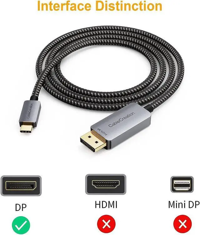 Alt view image 5 of 7 - CableCreation USB C to HDMI Cable 6FT 4K@60Hz HDR Bundle with USB-C to DisplayPort Cable 6FT 4K@60Hz, Nylon Braided Cord Compatible for MacBook/Pro/Air, Galaxy S20/ S10, LG V30, Aluminum