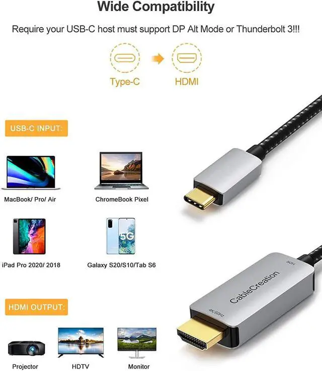 Alt view image 2 of 7 - CableCreation USB C to HDMI Cable 6FT 4K@60Hz HDR Bundle with USB-C to DisplayPort Cable 6FT 4K@60Hz, Nylon Braided Cord Compatible for MacBook/Pro/Air, Galaxy S20/ S10, LG V30, Aluminum