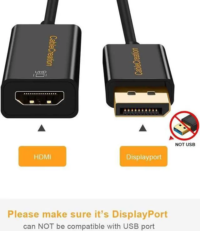 Alt view image 7 of 7 - CableCreation 6ft Active DP to HDMI Cable Bundle with Active DP to HDMI Adapter Support UHD 4K @60Hz Audio/Video, Eyefinity Multi-Screen Compatible, Black