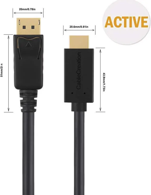 Alt view image 2 of 7 - CableCreation 6ft Active DP to HDMI Cable Bundle with Active DP to HDMI Adapter Support UHD 4K @60Hz Audio/Video, Eyefinity Multi-Screen Compatible, Black