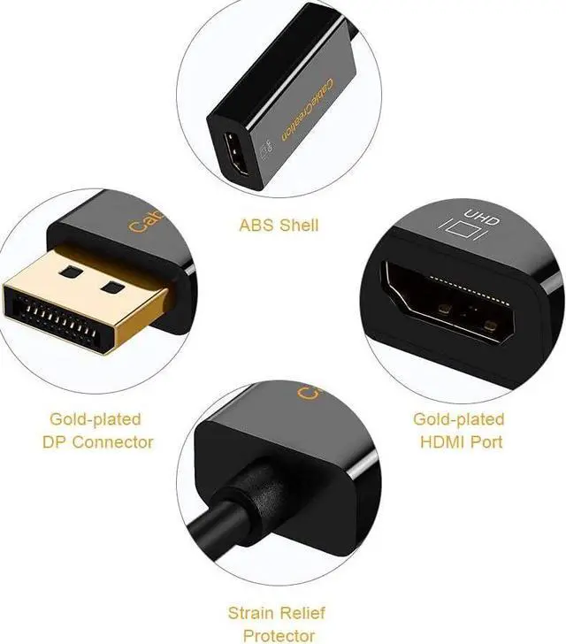 Alt view image 6 of 7 - CableCreation 6ft Active DP to HDMI Cable Bundle with Active DP to HDMI Adapter Support UHD 4K @60Hz Audio/Video, Eyefinity Multi-Screen Compatible, Black