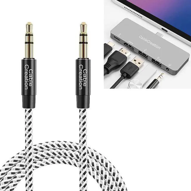 Main image of CableCreation 3.5mm Aux Cable for Car 1.5ft Bundle with 5 in 1 USB C Hub for iPad Pro 2020/2018 with 4K@60Hz HDMI HDR, 2 USB 3.0, 3.5mm Audio and 100W PD, Aluminum