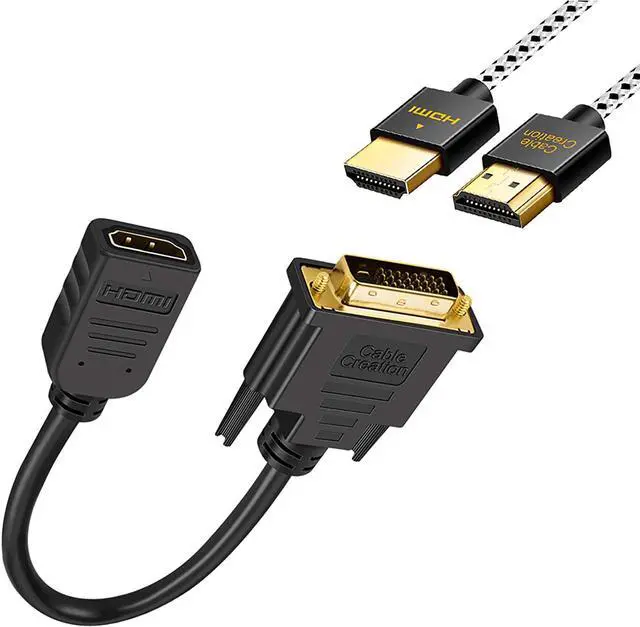 Main image of CableCreation HDMI Female to DVI-D(24+1) Male Adapter Bundle with 6ft HDMI Cable