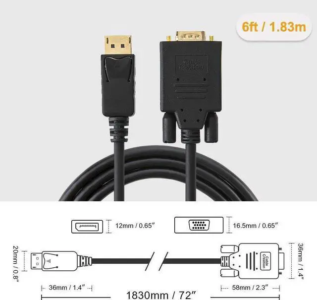 Alt view image 6 of 7 - CableCreation DisplayPort to VGA Cable 6ft 1080p@60Hz Bundle with DisplayPort to HDMI Cable 6ft 4K@30Hz