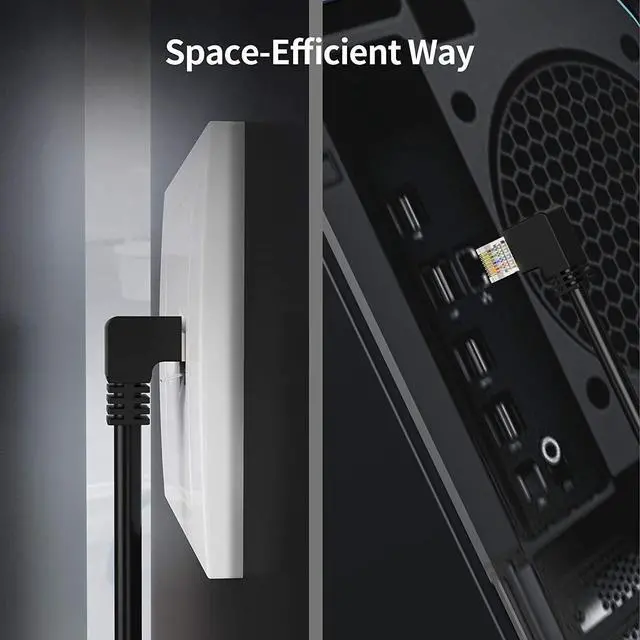 Alt view image 3 of 7 - CableCreation CAT6 Ethernet Extension Cable, Shielded 8P8C Ethernet Patch Cable,Up Angled Support Bandwidth Up to 250mhz,1.6ft/0.5m,Black