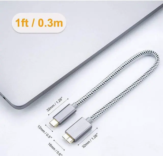 Alt view image 5 of 6 - CableCreation Short USB C Hard Drive Cable 1FT, USB 3.1 C to Micro B Cable 10Gbps USB C to Hard Drive Cable Compatible with MacBook Pro Air Galaxy S5 My Passport Elements etc, 0.3m Space Gray
