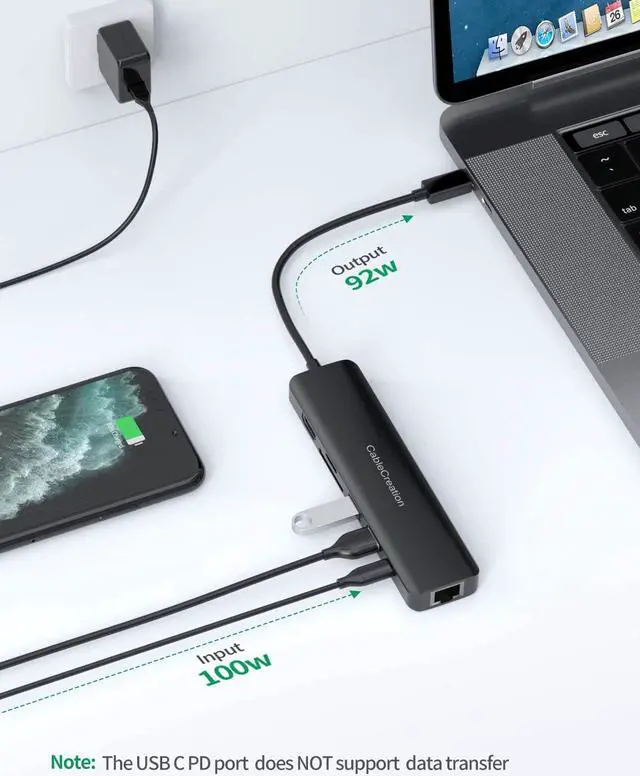Alt view image 6 of 7 - USB C Hub 4K 60Hz, CableCreation 7-IN-1 USB-C Hub Multiport Adapter Type C Dongle with HDMI, 2 USB 3.0 Ports,100W PD,Gigabit Ethernet and SD/TF Cards Reader for MacBook Pro/ Air 2020/2019,iPad Pro,XPS