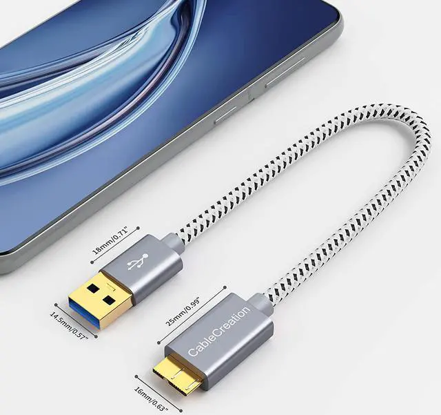 Alt view image 6 of 7 - Micro USB 3.0 Cable, CableCreation Short USB A to Micro B Cord 1ft USB 3.0 External Hard Drive Cable, Compatible for Samsung Galaxy S5, Note 3/N9000, Camera, Hard Drive and More