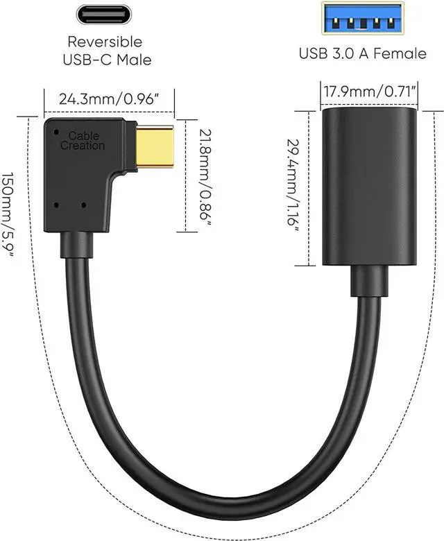 Alt view image 2 of 7 - USB C to USB A Adapter OTG CableCreation USB 3.1 C Male to A Female 90 Degree 5Gbps USB A Female to USB C Male Cable for MacBook Pro iPad Pro S21 S20 S10 Note 10 and Other USB C Devices 0.15m Black