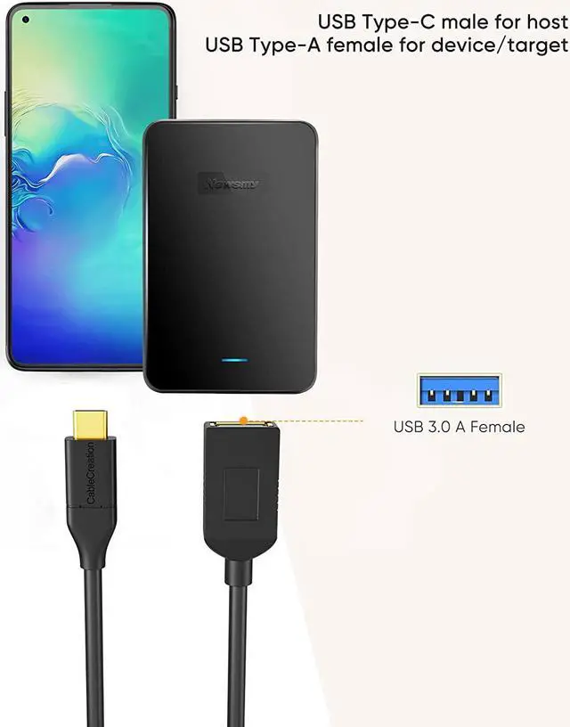 Alt view image 6 of 7 - USB-C to USB 3.0 Female Adapter, 0.5 ft CableCreation (Gen1) USB3.1 Type C to Type A Adapter OTG Cord, Compatible MacBook Pro, Galaxy S8, S9 etc,Black