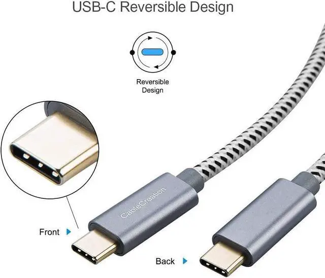Alt view image 2 of 7 - CableCreation USB C Cable 10FT [2-Pack], Cable Type C to Type C Fast Charging 3A 60W, Braided USB C Cable 3m, Compatible with MacBook Pro, Air, S21/S20+/S20 Ultra/S10, Note 10,etc. 3m / Space Gray