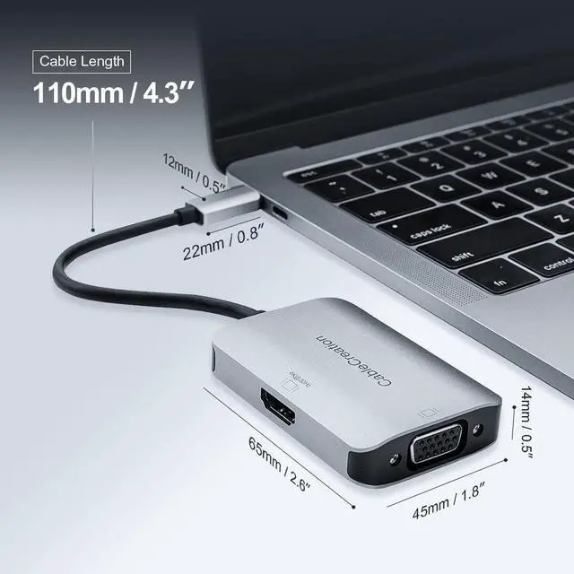Alt view image 6 of 6 - USB C to VGA HDMI Adapter, CableCreation 2 in 1 USB C to HDMI VGA Converter, Compatible with MacBook Pro 2020, MacBook Air 2020, Surface Book 2, XPS 13, ChromeBook Pixel, Galaxy S20, S10
