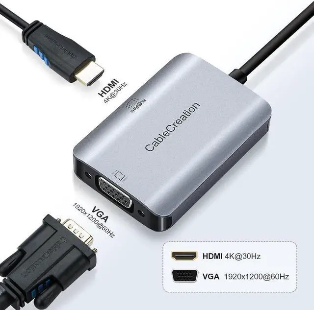 Alt view image 2 of 6 - USB C to VGA HDMI Adapter, CableCreation 2 in 1 USB C to HDMI VGA Converter, Compatible with MacBook Pro 2020, MacBook Air 2020, Surface Book 2, XPS 13, ChromeBook Pixel, Galaxy S20, S10