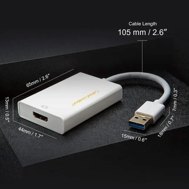 Alt view image 6 of 6 - CableCreation USB HDMI Adapter(DisplayLink Chip), USB 3.0 to HDMI External Display Graphics Adapter Compatible with Windows 10/8.1/8/7, White