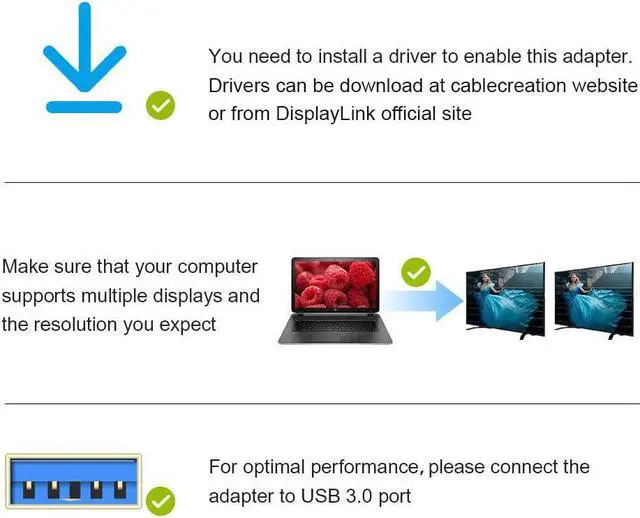 Alt view image 4 of 6 - CableCreation USB HDMI Adapter(DisplayLink Chip), USB 3.0 to HDMI External Display Graphics Adapter Compatible with Windows 10/8.1/8/7, White