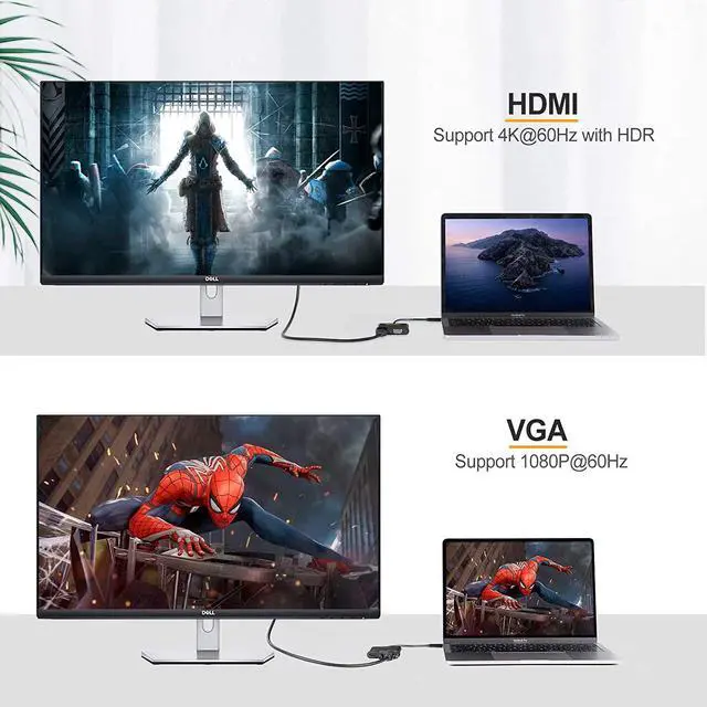 Alt view image 3 of 7 - USB C to HDMI VGA Adapter, CableCreation USB Type C to HDMI (4K 60Hz) VGA (1080P 60Hz) Converter, Compatible with MacBook Pro 2020, iPad Pro 2020, Dell XPS 13/15, Surface Go, Chromebook, Galaxy S20