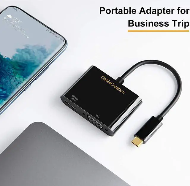 Alt view image 7 of 7 - USB C to HDMI VGA Adapter, CableCreation USB Type C to HDMI (4K 60Hz) VGA (1080P 60Hz) Converter, Compatible with MacBook Pro 2020, iPad Pro 2020, Dell XPS 13/15, Surface Go, Chromebook, Galaxy S20