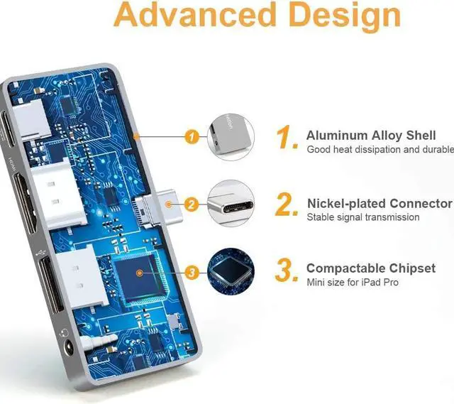 Alt view image 6 of 7 - USB C Hub Adapter for iPad Air 2020, CableCreation Aluminum 4 in 1 USB-C Hub with 4K 60Hz HDMI HDR, USB 2.0, 3.5mm Audio and 100W PD, Compatible for iPad Pro 2020, MacBook Pro/Air, Dell XPS 13, 15